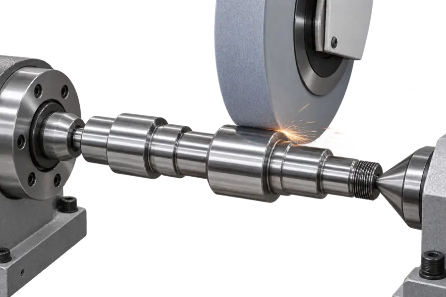 Grinding a stepped shaft.