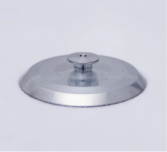 Turned aluminium cover with a central pin