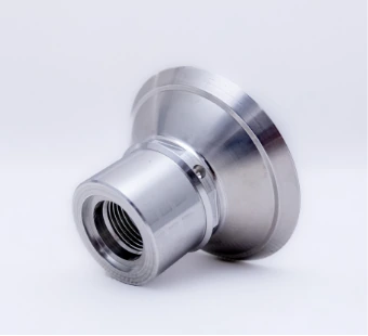 Turned aluminium sleeve with a flange and an internal thread